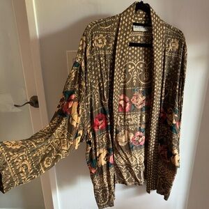 Vintage Bohemian Espino Floral Rose Rayon Free People Style Open Cardigan Jacket